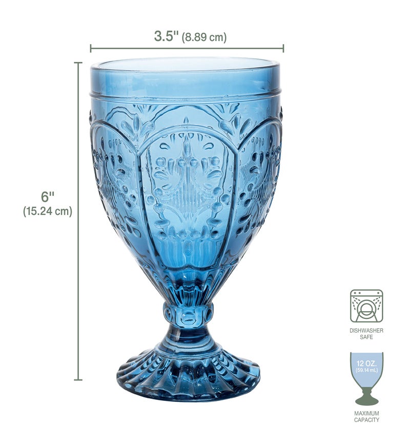 Fitz & Floyd Fitz and Floyd Trestle Glassware Ornate Goblets, 4 Count (Pack of 1), Indigo - Image 2