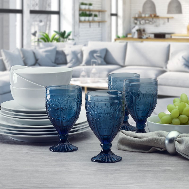 Fitz & Floyd Fitz and Floyd Trestle Glassware Ornate Goblets, 4 Count (Pack of 1), Indigo - Image 5