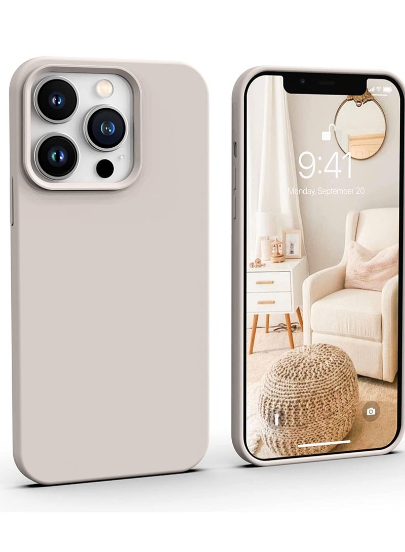 ELTRAZONE iPhone 13 Pro Max Case Stone, Cute Liquid Silicone Slim Protective Phone Case, Soft Anti-Scratch Microfiber Lining, Matte Light Beige, Tan, Cream, Warm Sand Pearl Cute - Image 1