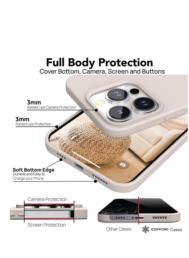 ELTRAZONE iPhone 13 Pro Max Case Stone, Cute Liquid Silicone Slim Protective Phone Case, Soft Anti-Scratch Microfiber Lining, Matte Light Beige, Tan, Cream, Warm Sand Pearl Cute - Image 3