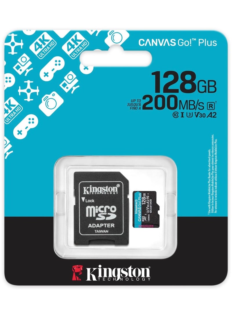 Kingston Canvas Go Plus microSDXC Memory Card Gen4 200MB/s A2 U3 V30 128GB Card + Adapter SDG4/128GB | - Image 3