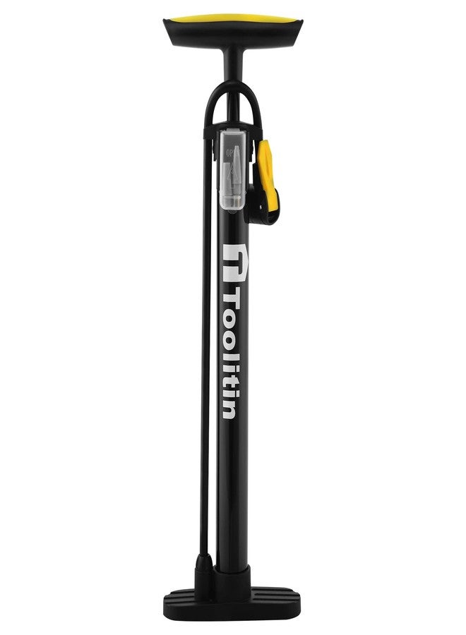 TOOLITIN Bike Pump Portable Floor Bicycle Tires Air Pumps with Presta and Schrader,Multifunctional Ball Needle, for Mountain and Road Bikes Tires, Ball Pump - Image 1