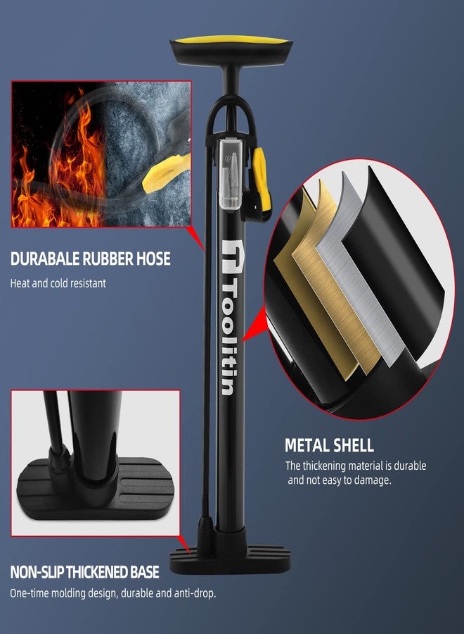 TOOLITIN Bike Pump Portable Floor Bicycle Tires Air Pumps with Presta and Schrader,Multifunctional Ball Needle, for Mountain and Road Bikes Tires, Ball Pump - Image 2