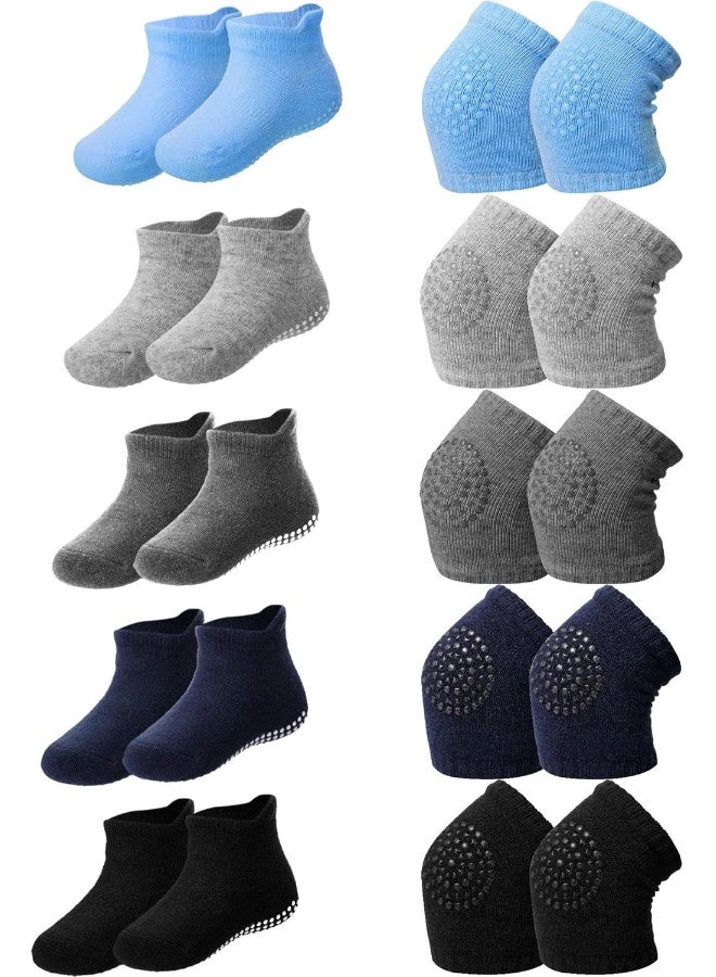 Syhood 10 Pairs Baby Crawling Anti-Slip Knee Pads and Anti-Slip Baby Socks Set  - Image 1