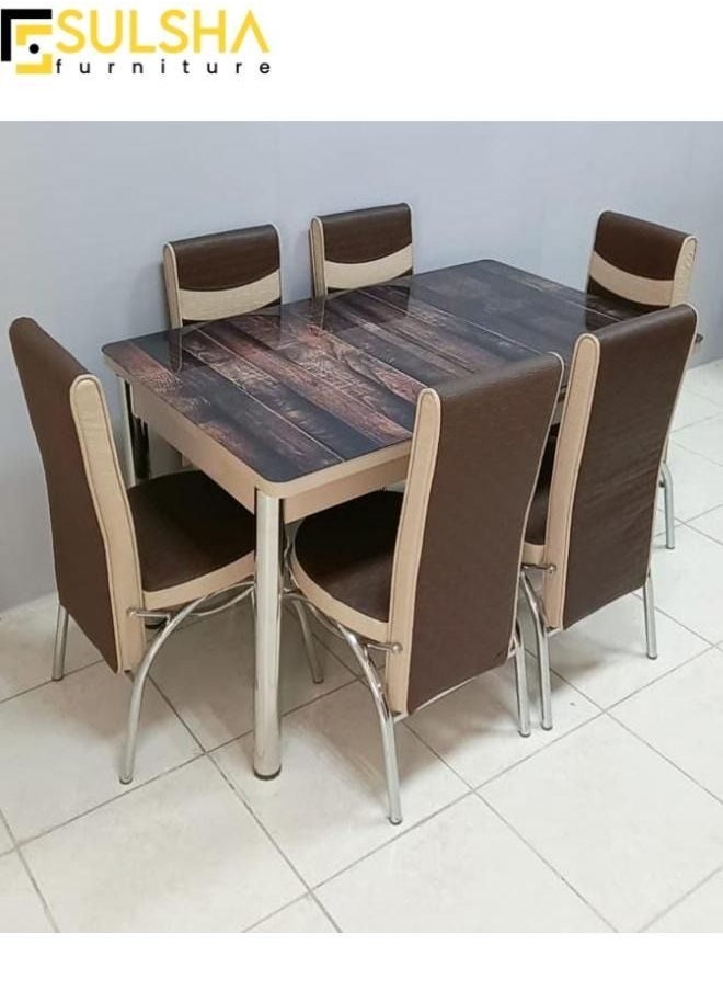 1+6 Pieces Dining Table & Chairs Set Modern Turkey Design for Dining Room Adjustable 1 Table & Comfortable 6 Chairs with Steel Legs - pzsku/Z551B38306EDEA4FC1B3EZ/45/_/1661893749/c6d7b2ca-0ac1-4b84-98df-c73b65206550