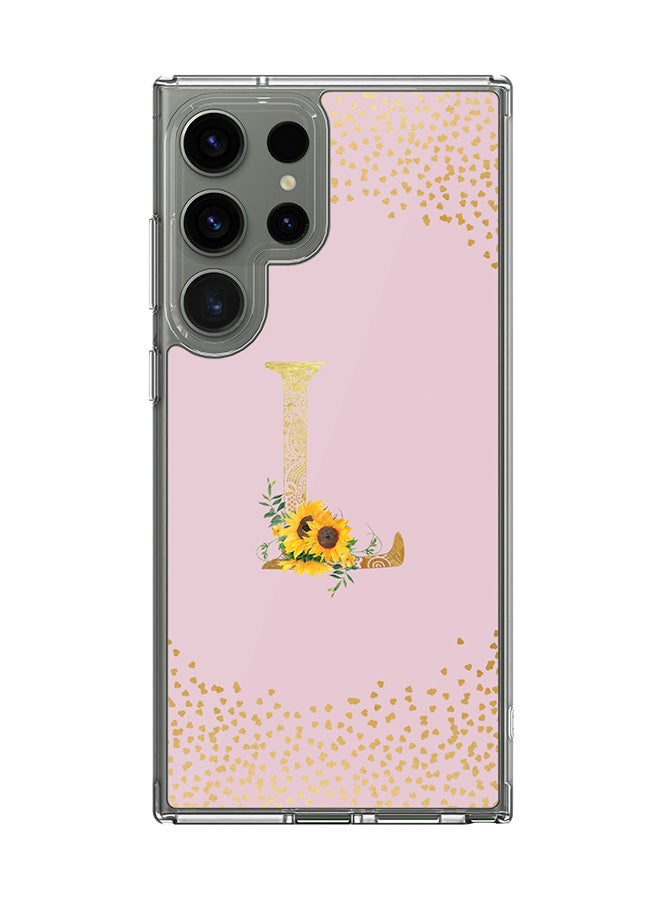 Stylizedd Classic Clear Case for Samsung Galaxy S25 Ultra , Hybrid Soft Transparent Cover Custom Monogram Initial Letter Floral Pattern Alphabet - L (Pink) - Image 1
