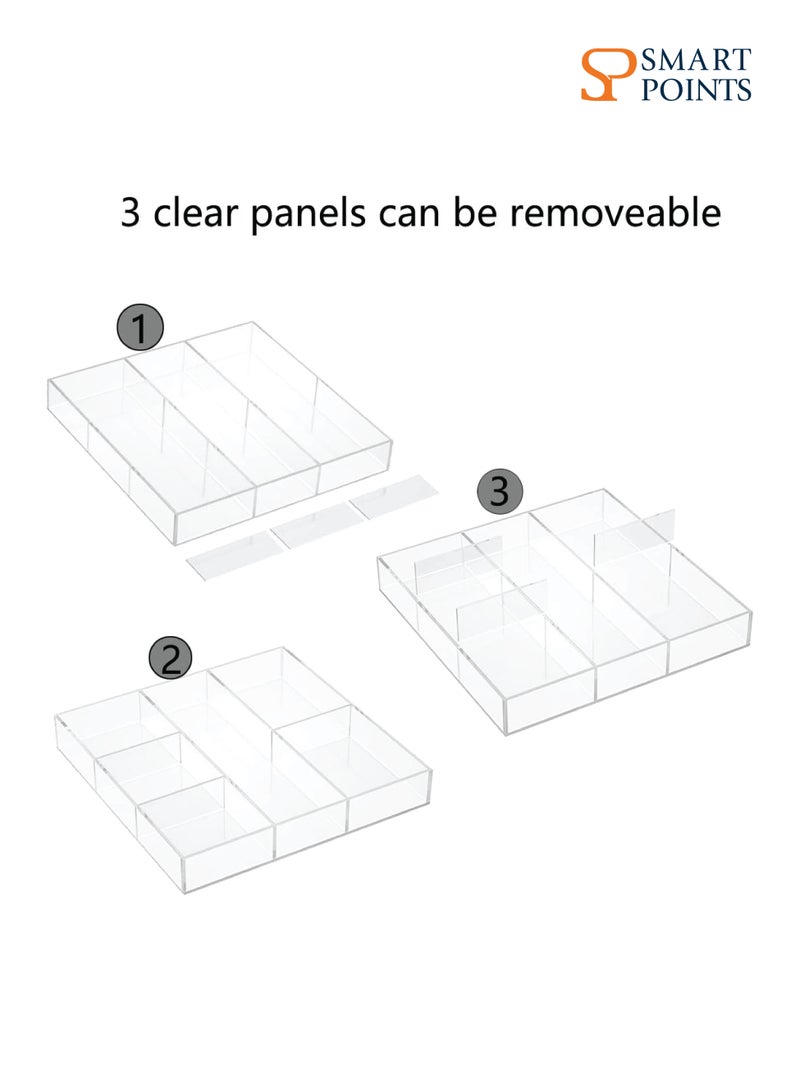 SMARTPOINTS Acrylic Drawer Organizer, 6 Section Clear Makeup Tray Organizer for Drawer Office Bedroom(11.8x11.8 inch) - Image 4