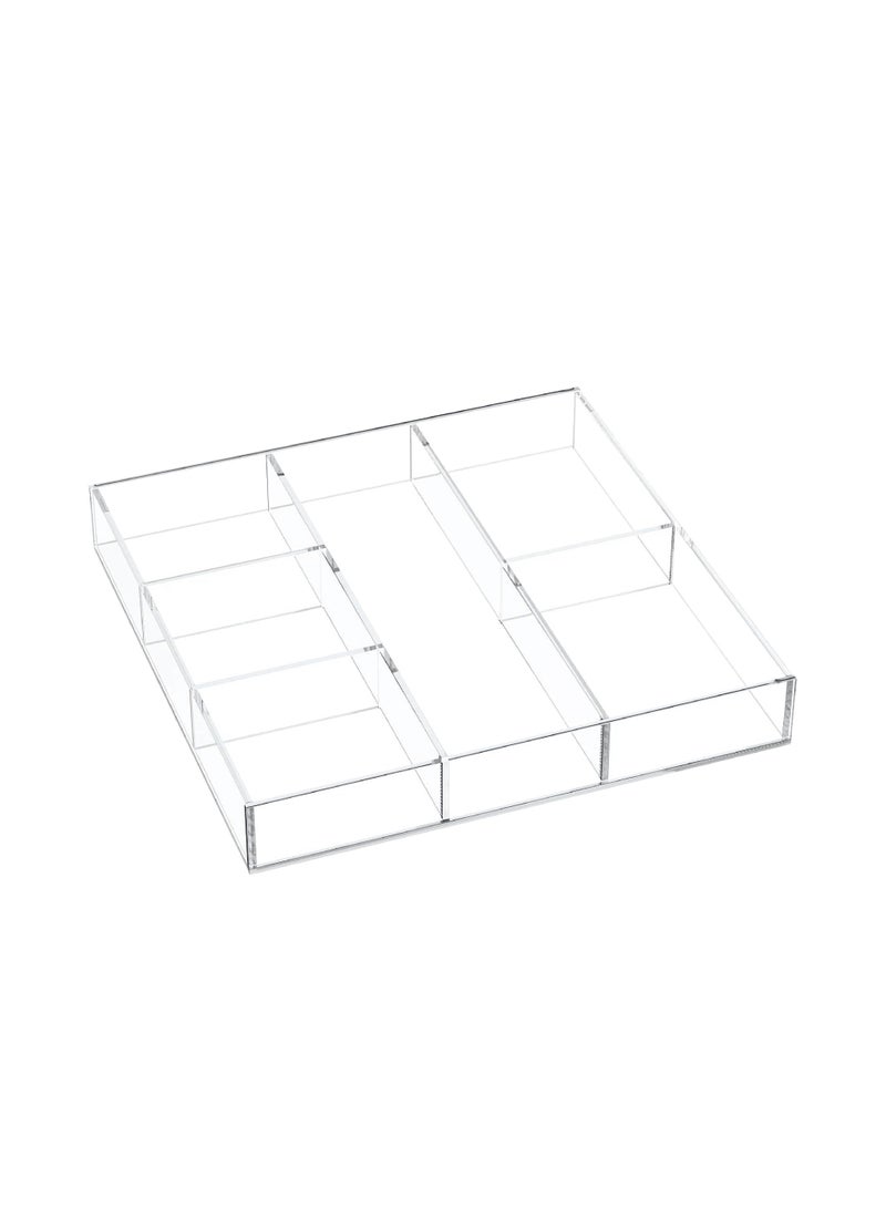 SMARTPOINTS Acrylic Drawer Organizer, 6 Section Clear Makeup Tray Organizer for Drawer Office Bedroom(11.8x11.8 inch) - Image 1