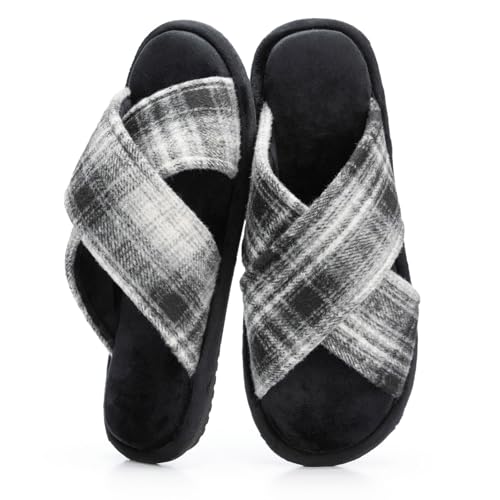 GOEWY Mens Cozy Slippers Cross Band Memory Foam House Slippers Soft Non-slip Indoor House Shoes Summer Breathable Slipper Gift for Husband Dad Brother Black Size 11 12 - Image 1