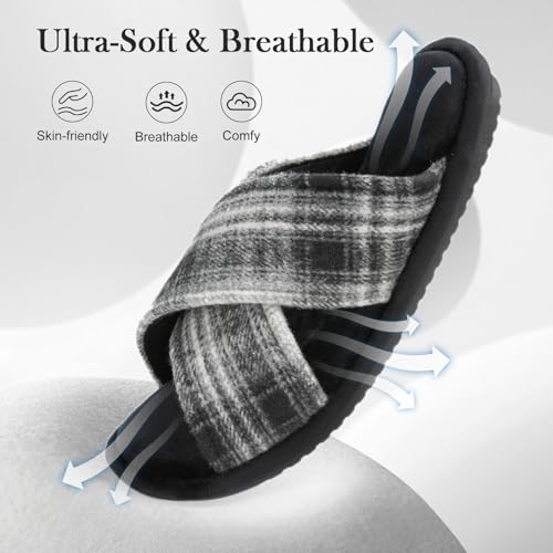 GOEWY Mens Cozy Slippers Cross Band Memory Foam House Slippers Soft Non-slip Indoor House Shoes Summer Breathable Slipper Gift for Husband Dad Brother Black Size 11 12 - Image 4