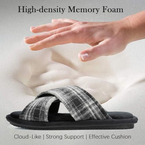 GOEWY Mens Cozy Slippers Cross Band Memory Foam House Slippers Soft Non-slip Indoor House Shoes Summer Breathable Slipper Gift for Husband Dad Brother Black Size 11 12 - Image 5