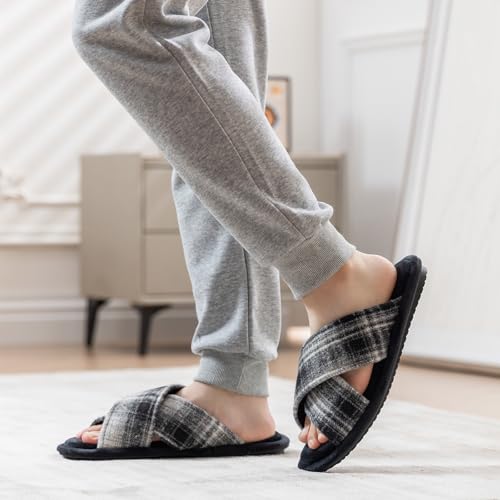 GOEWY Mens Cozy Slippers Cross Band Memory Foam House Slippers Soft Non-slip Indoor House Shoes Summer Breathable Slipper Gift for Husband Dad Brother Black Size 11 12 - Image 3