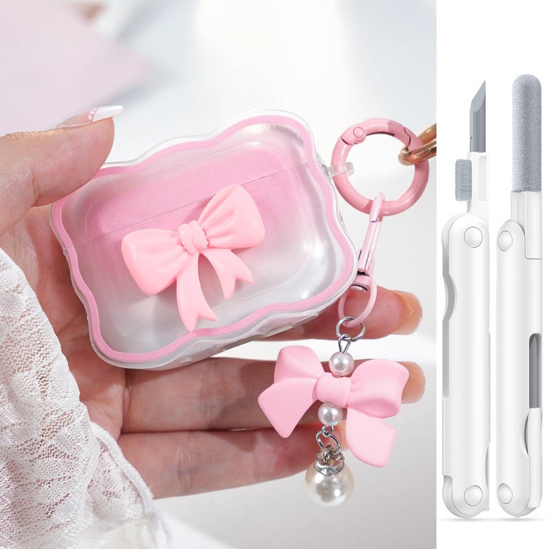 Wowwat for AirPods Pro 3 Case 2025,Cute 3D Bow Pattern Design AirPods Pro 3rd Generation Case Cover,Clear Soft TPU AirPod Pro 3 Cases with Butterfly Pearl Keychain and Cleaner Kit for Women Girls-Pink - Image 1