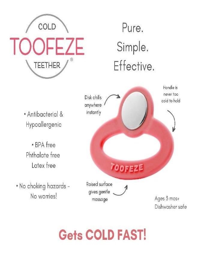 Toofeze - Toofeze Ice Cold Baby Teether Toy - Fast Pain Relief - All Natural Silicone and Stainless - Ages 3 mos+ (Coral Pink) - Image 1