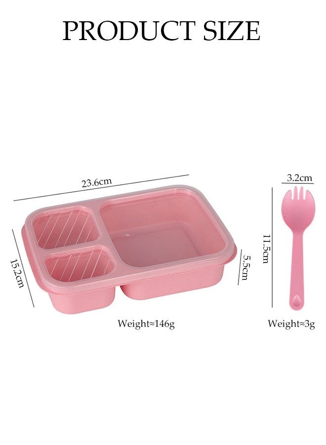 DUNISO 4-Piece Three Compartment Lunch Box Set, Wheat Straw Lunch Box, Food Storage Container, Microwavable and Dishwasher Safe, Reusable Snack Box for Work, School and Travel.  - Image 2