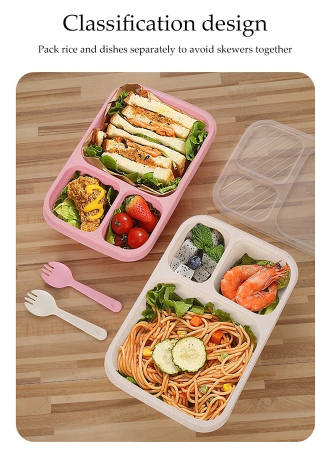 DUNISO 4-Piece Three Compartment Lunch Box Set, Wheat Straw Lunch Box, Food Storage Container, Microwavable and Dishwasher Safe, Reusable Snack Box for Work, School and Travel.  - Image 3