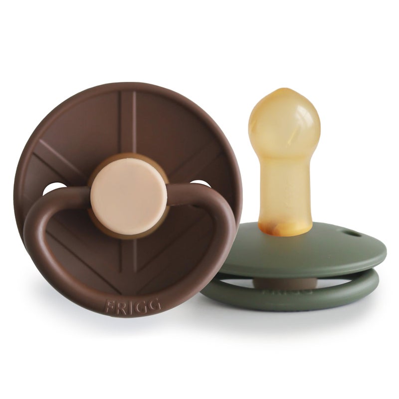 FRIGG Little Viking Natural Rubber Baby Pacifier 2-Pack | Made in Denmark | BPA-Free (Cocoa/Olive, 6-18 Months) - Image 1