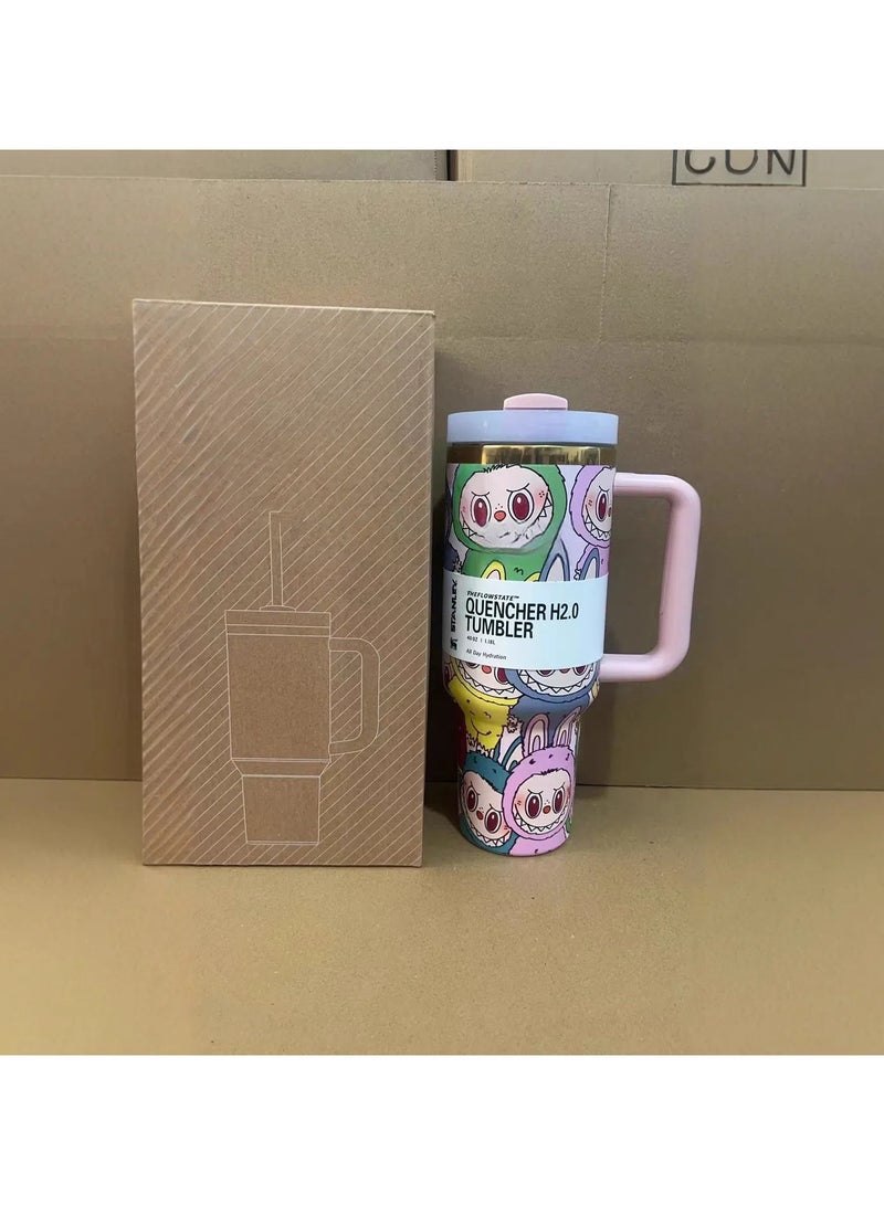 general Labubu 40oz Ice Mug 304 Stainless Steel Double Layer Vacuum Insulated Mug Extra Long Cooling 24 Hours + Leak-proof Straw Design Stylish Portable Drinking Device - Image 3