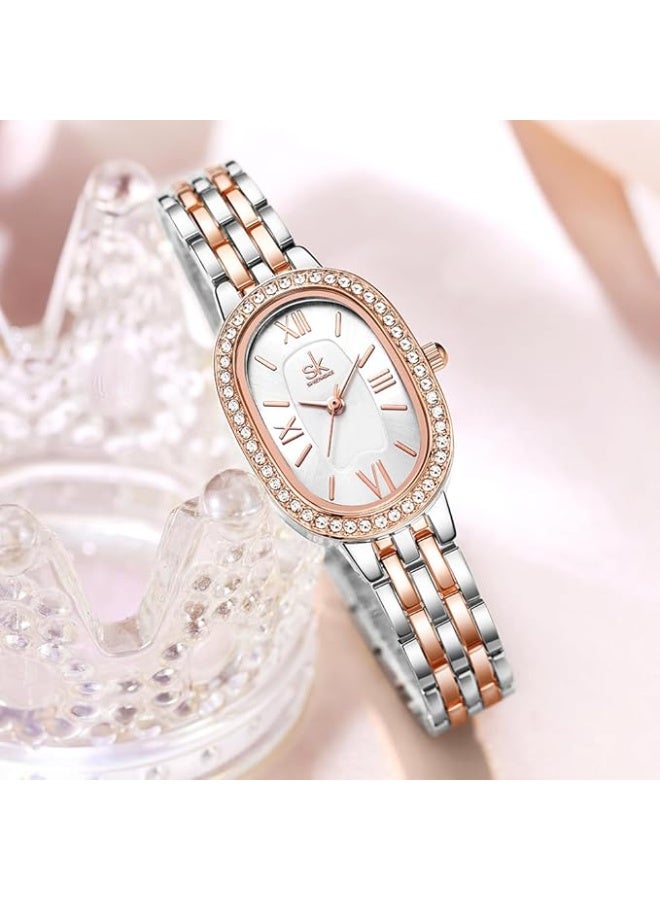 SHENGKE SK Women’s Oval-Shaped Crystal-Accented Solid Alloy Steel Bracelet Watch - Image 4