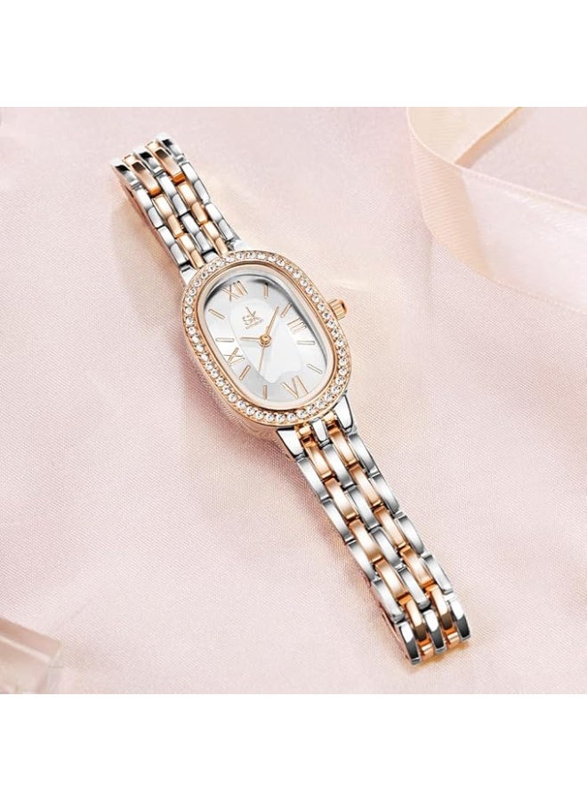 SHENGKE SK Women’s Oval-Shaped Crystal-Accented Solid Alloy Steel Bracelet Watch - Image 3