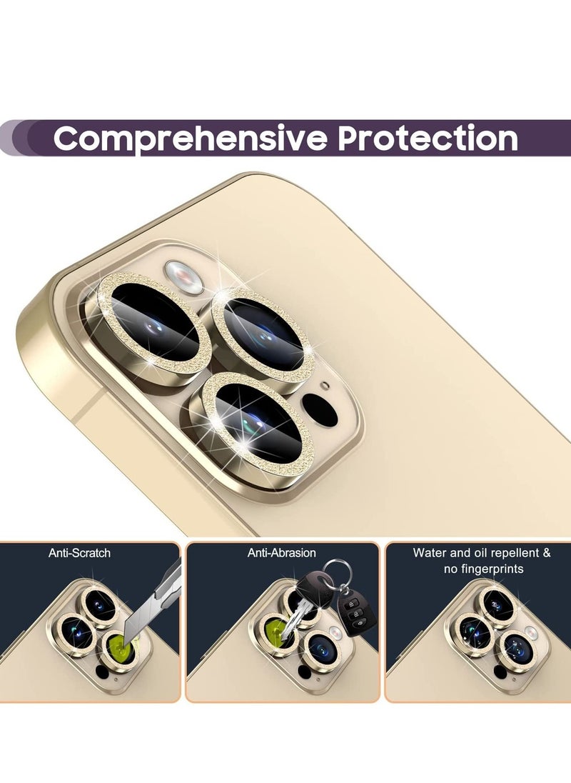 Raxoom iPhone 14 Pro 6.1 inch / 14 Pro Max 6.7 inch Camera Lens Protector, Camera Cover Tempered Glass for iPhone 14 Pro Max/for iPhone 14 Pro [Glitter Diamonds] - Bling -Gold - Image 4