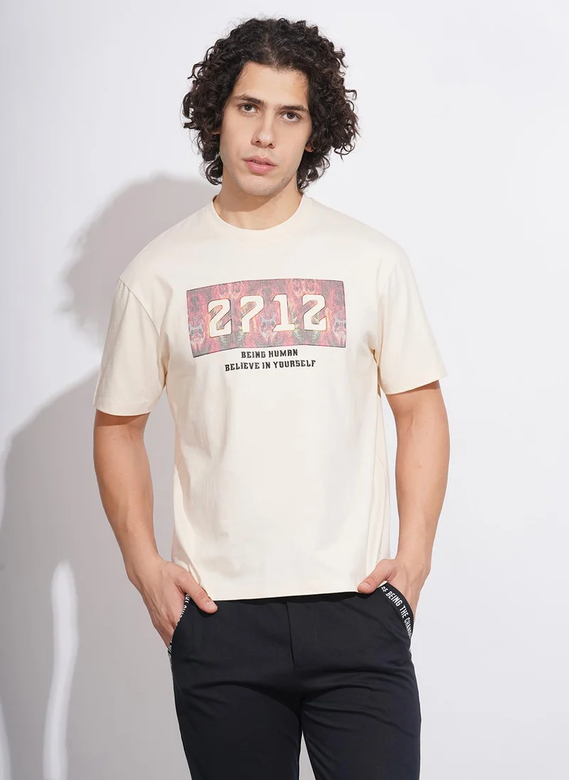 Being Human Men Alphanumeric Printed Round Neck Pure Cotton T-shirt