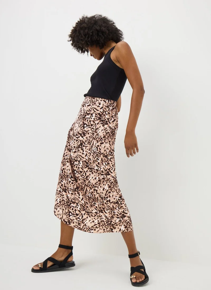 ماتلان Brown Animal Print Pull On Midi Skirt