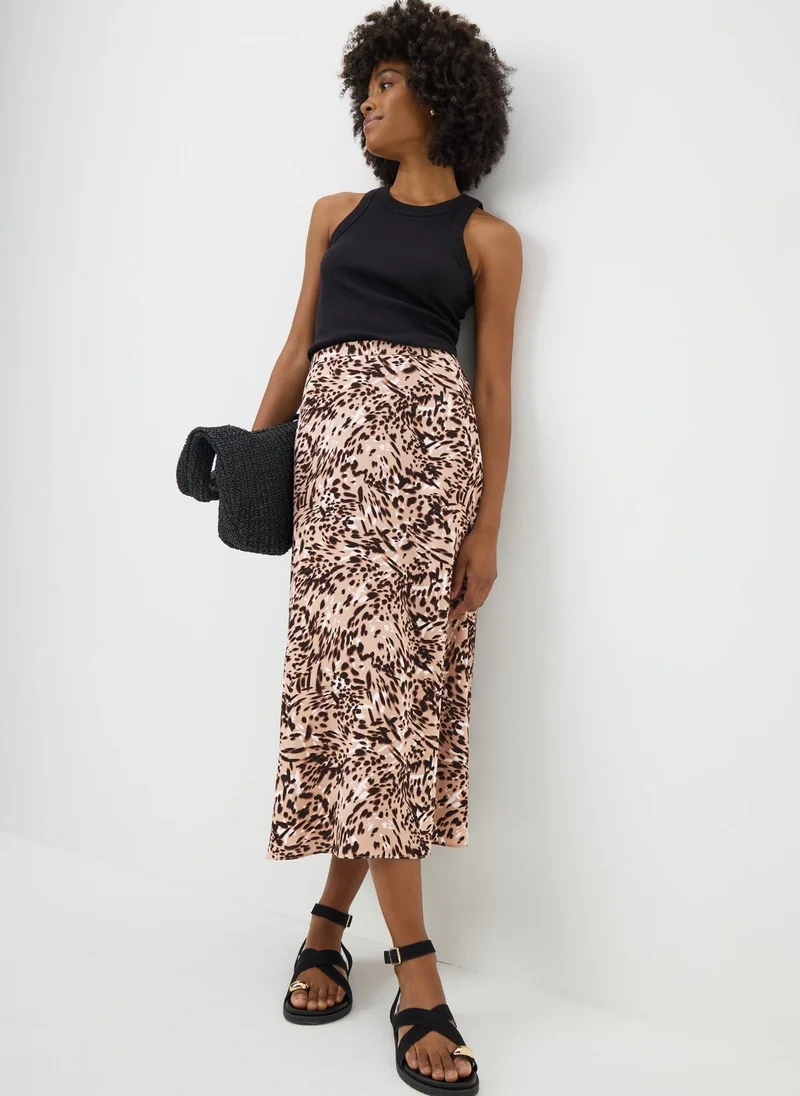 ماتلان Brown Animal Print Pull On Midi Skirt