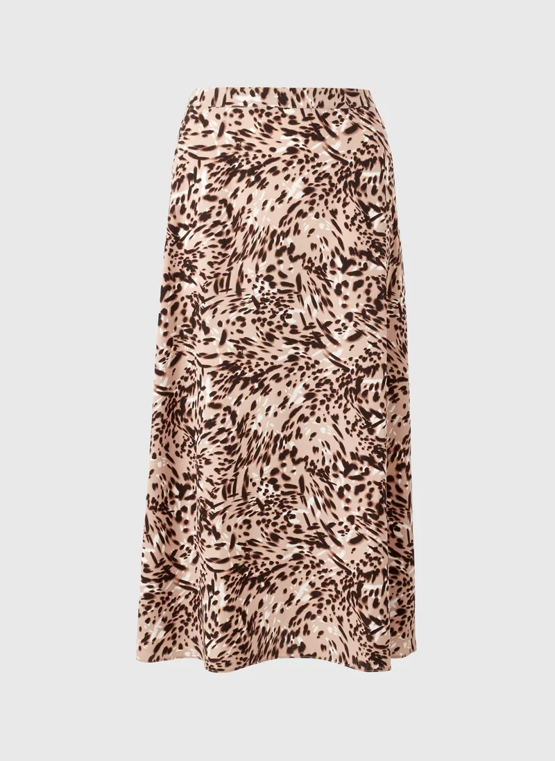 ماتلان Brown Animal Print Pull On Midi Skirt