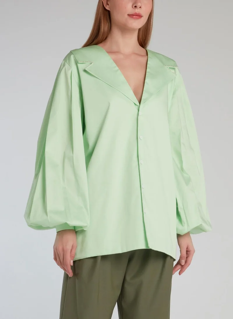 Anouki Mint Bishop Sleeve Plunging Shirt
