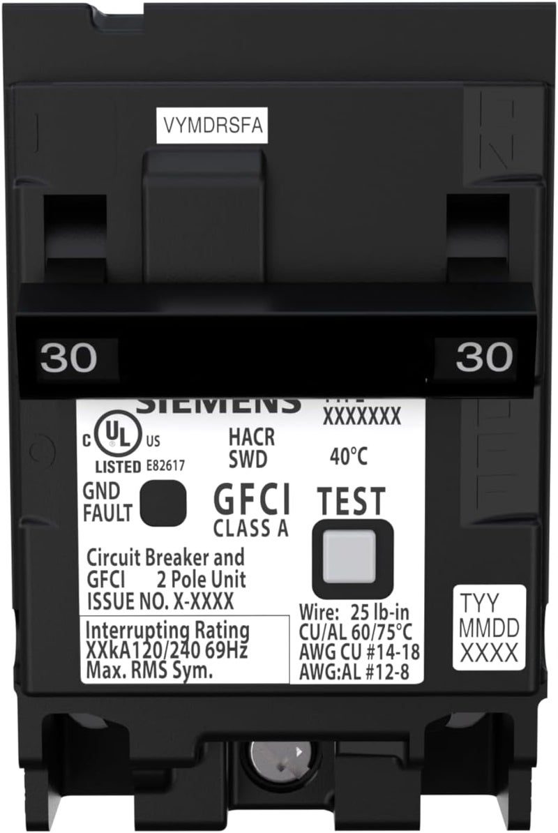 SIEMENS SIEMENS Q230GFN 30 Amp 2Pole Ground Fault Circuit Breaker GFCI PlugOn Neutral Circuit Breaker  - Image 2