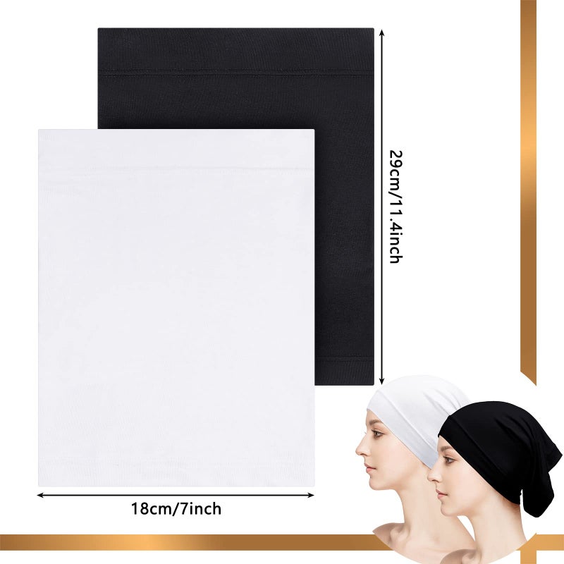 Loopeer Women Under Scarf Hijab Cap 2 Pcs Under Caps for Turban Hijab Undercap Head Wraps Scarf Solid Color Hijab Tube Stretch Dreadlocks Tube Neck Cover, Black White - Image 3