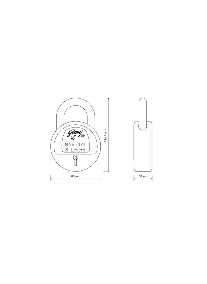 Godrej Locking Solutions and Systems Godrej Locks I Navtal 8 Lever 85mm I 2 Keys I for Indoor and Outdoor I for Doors Shutters Storage Box Trunks Lockers I Corrosion Resistant Shackle I Brass Finish  - Image 2