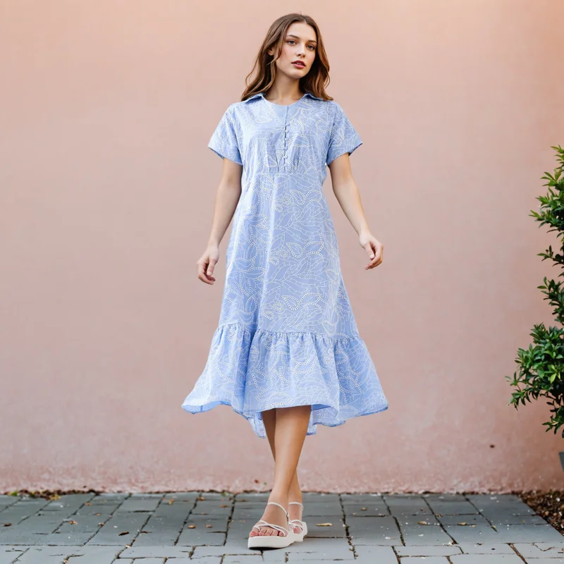 2Xtremz 2Xtremz All-Over Schiffli Embroidered Dress with Flounce Hem