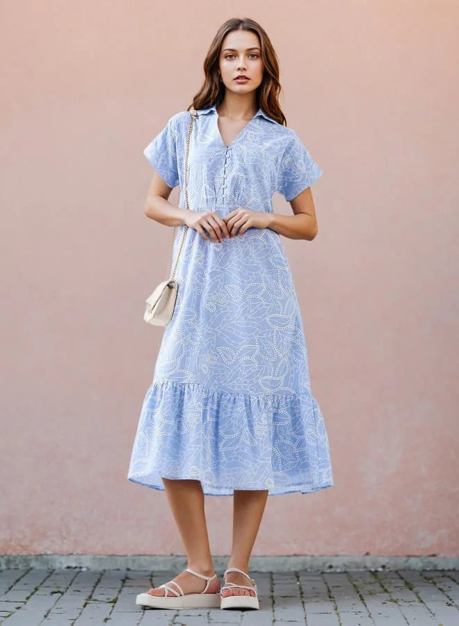 2Xtremz 2Xtremz All-Over Schiffli Embroidered Dress with Flounce Hem