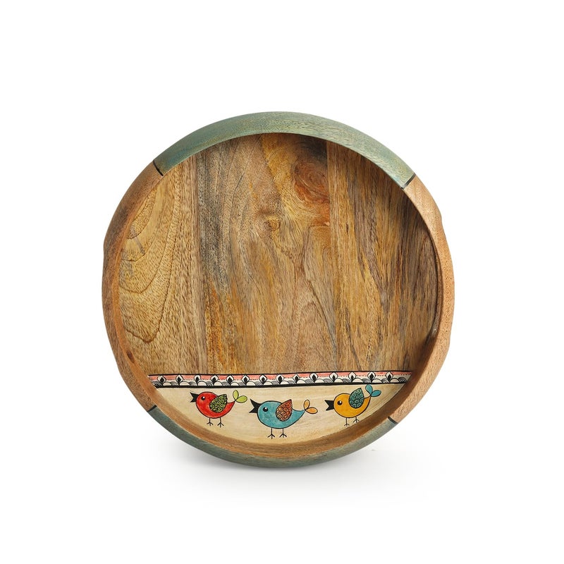 ExclusiveLane 'Flock of Birds' Decorative Wooden Tray for Serving Snacks Tea Coffee | Handpainted Round Serving Tray Wooden Tray for Serving Breakfast Tray for Dining Table (Mango Wood) - Image 2