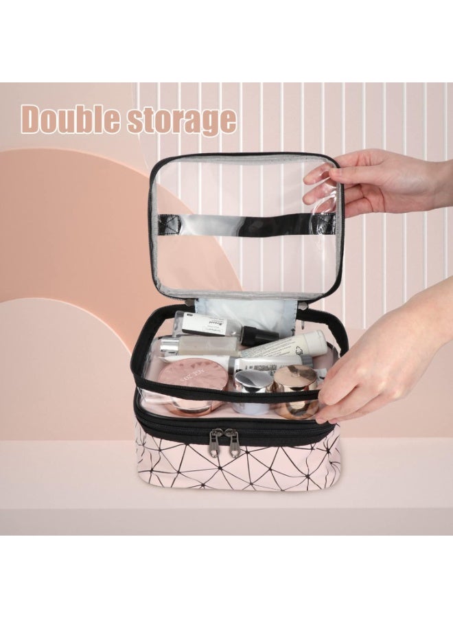 Two-Tier Cosmetic Bag with Clear Top & Geometric Pattern, 23x17x16cm - Image 4