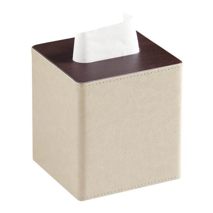 PU LEATHER TISSUE BOX COVER SQUARE TISSUE BOX HOLDER WITH MAGNETIC CLOSURE BEIGE
