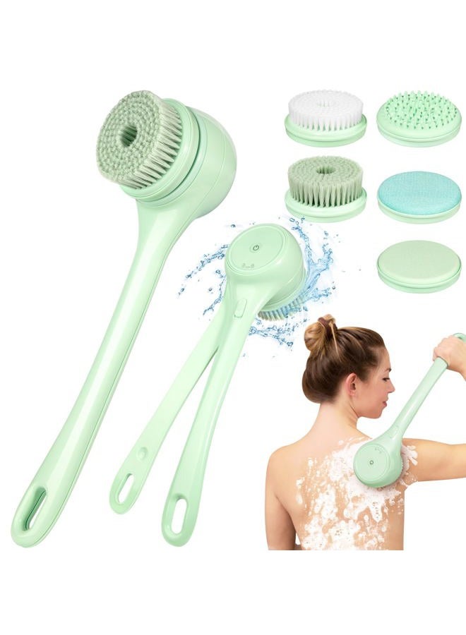 Keweis Electric Body Brush Back Scrubber For Shower, Auto Spinning Exfoliating Massage Bath Rechargeable, Dual Long Handle, Deep Cleansing, Waterproof, Rotating Brushes With 5 Heads - Image 1