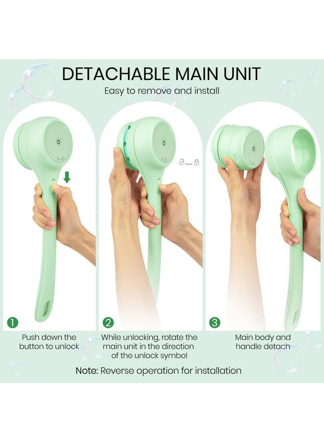 Keweis Electric Body Brush Back Scrubber For Shower, Auto Spinning Exfoliating Massage Bath Rechargeable, Dual Long Handle, Deep Cleansing, Waterproof, Rotating Brushes With 5 Heads - Image 5