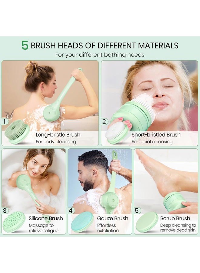 Keweis Electric Body Brush Back Scrubber For Shower, Auto Spinning Exfoliating Massage Bath Rechargeable, Dual Long Handle, Deep Cleansing, Waterproof, Rotating Brushes With 5 Heads - Image 2