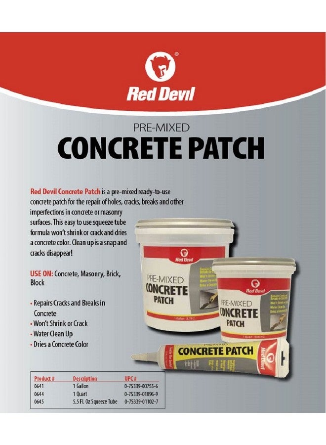 Red Devil 0645 Concrete Repair Patch, Cement Crack Filler, 5.5 Oz Squeeze Tube, Pre-Mixed, Pack of 1, Gray, Made in USA - Image 1