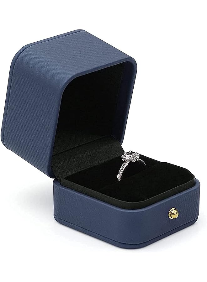 Zaboon Box Premium Gorgeous Vintage Single Slot Square Engagement Premium Leather Velvet Sapphire Blue Portable Keepsake Jewelry Bearer Box For Proposal Wedding Ceremony - Image 1