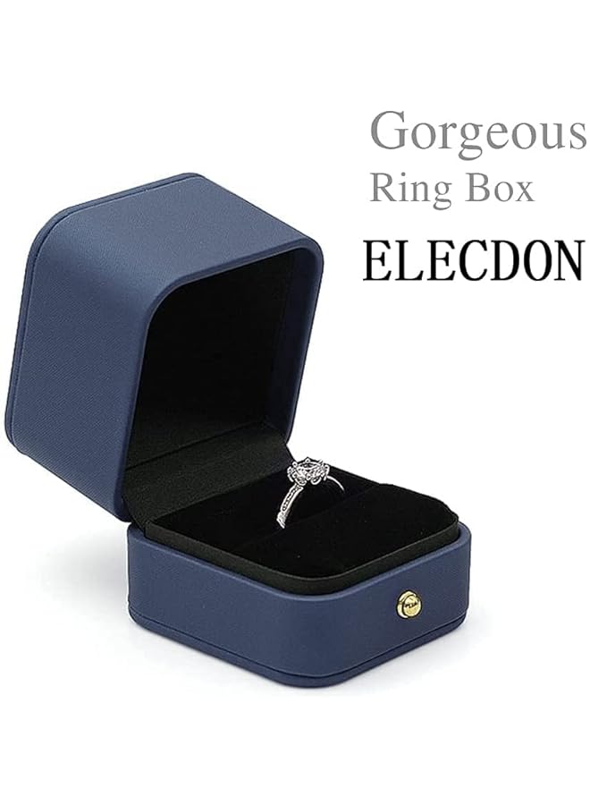 Zaboon Box Premium Gorgeous Vintage Single Slot Square Engagement Premium Leather Velvet Sapphire Blue Portable Keepsake Jewelry Bearer Box For Proposal Wedding Ceremony - Image 3