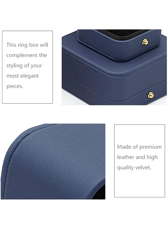Zaboon Box Premium Gorgeous Vintage Single Slot Square Engagement Premium Leather Velvet Sapphire Blue Portable Keepsake Jewelry Bearer Box For Proposal Wedding Ceremony - Image 4