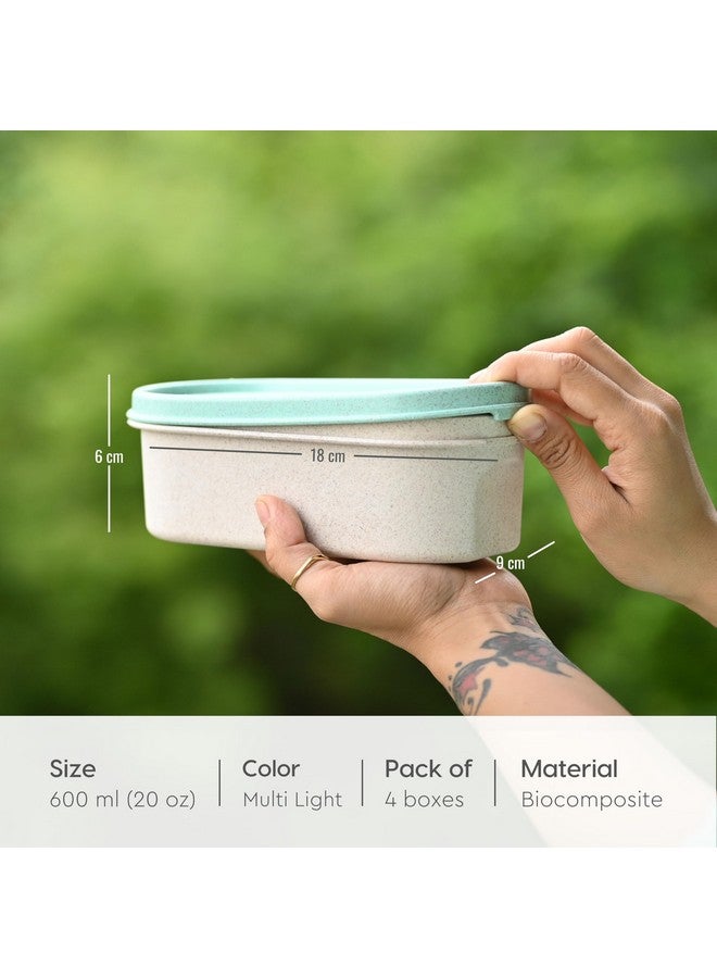 Eha Earth Friendly Storage Containers For Kitchen With Lid | Kitchen Containers Set of 4 | 600 ml | Made with Rice Husk | Microwave Safe & Fridge Storage Boxes | Storage Box For Kitchen | Multi-Light - Image 2