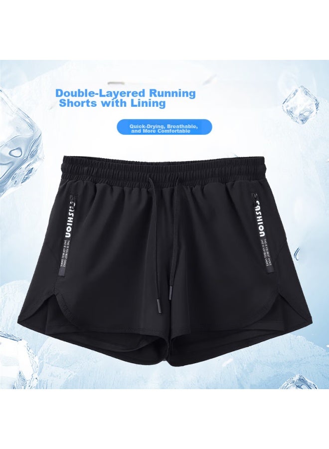 Buruite Men's Sports Shorts, Track And Field Marathon Training Pants, Summer Ice Silk Quick-dry Three-quarter Length Shorts, Running Shorts With Lining, Fitness Pants - Image 1