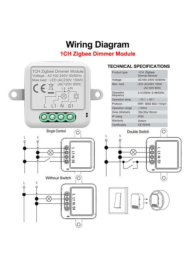 Zigbee Dimmer Switch Module App Remote Control Curtain Switch Works with Alexa  Home 1 Gang Switch