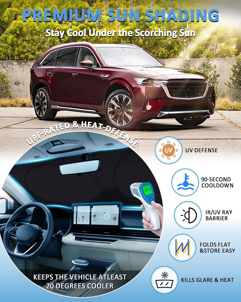 مظلة شمس لسيارة CX9، مظلة زجاج أمامي مصممة خصيصًا لمازدا CX-9 2016-2025 CX9، ملحقات غطاء نافذة أمامية قابل للطي، حاجب للأشعة فوق البنفسجية، واقي شمس، واقي من الشمس - Image 2