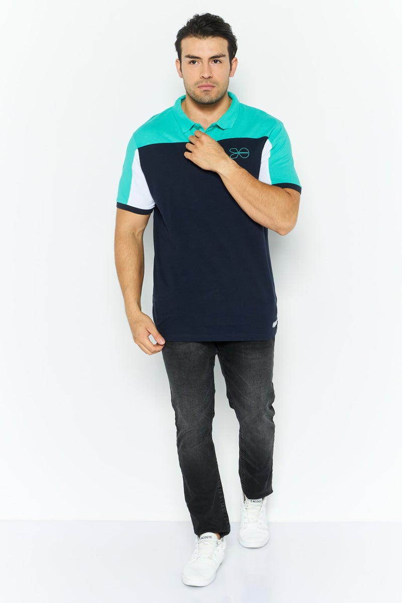 CROSSHATCH Men Regular Fit Brand Logo Short Sleeves Polo Shirt, Navy - Image 2